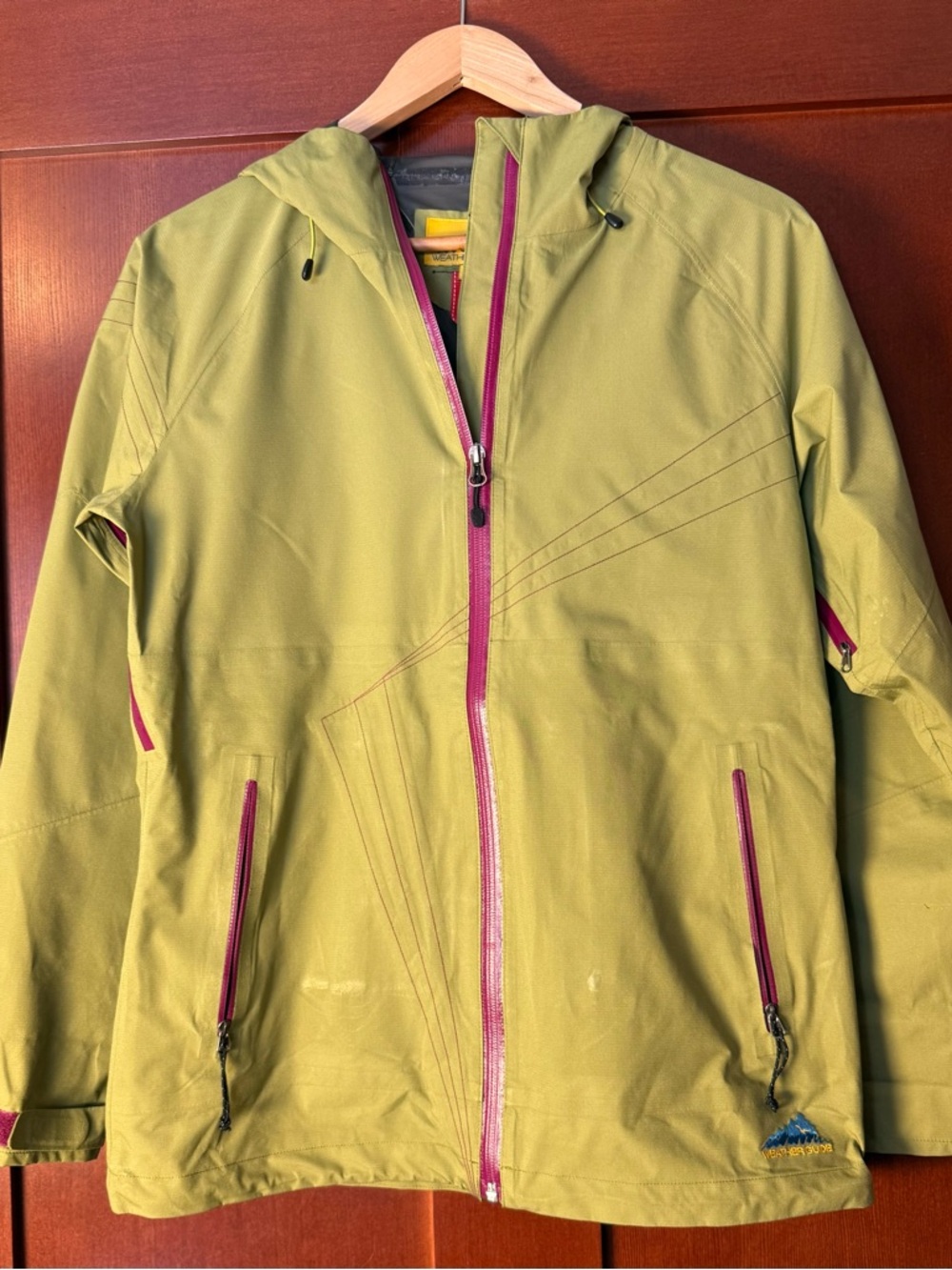 Weather Guide Lightweight Hooded Jacket Lime Green with Magenta Size Medium
